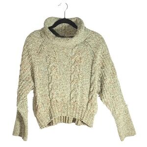 Green Marled Cable Knit Cowl Neck Cropped Sweater Small y2k cabincore 90s cozy